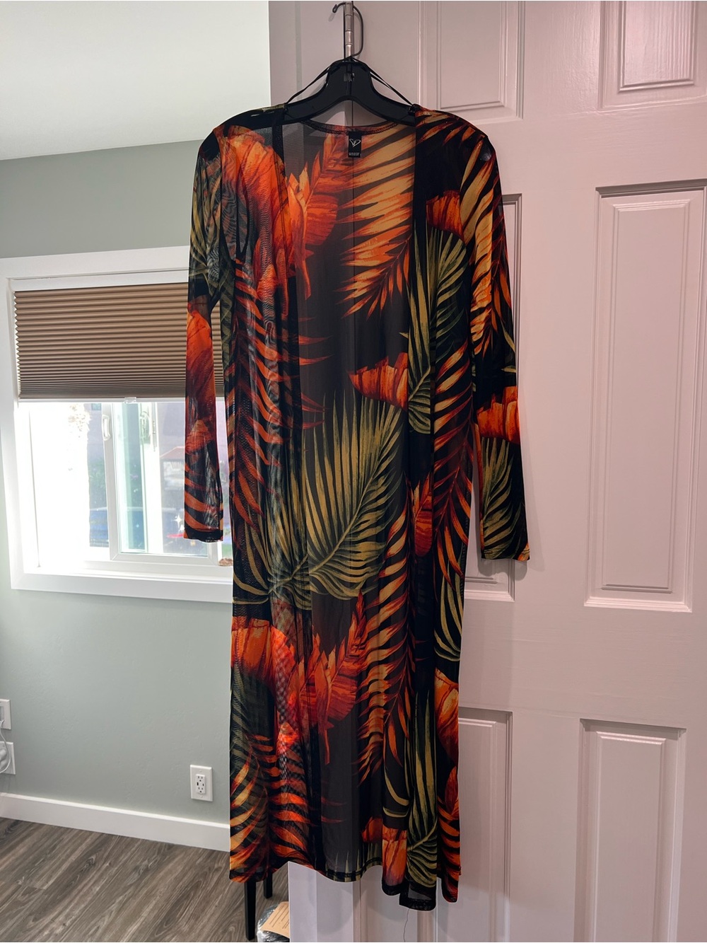 Sheer long sleeve tropical Maxi beach coverup